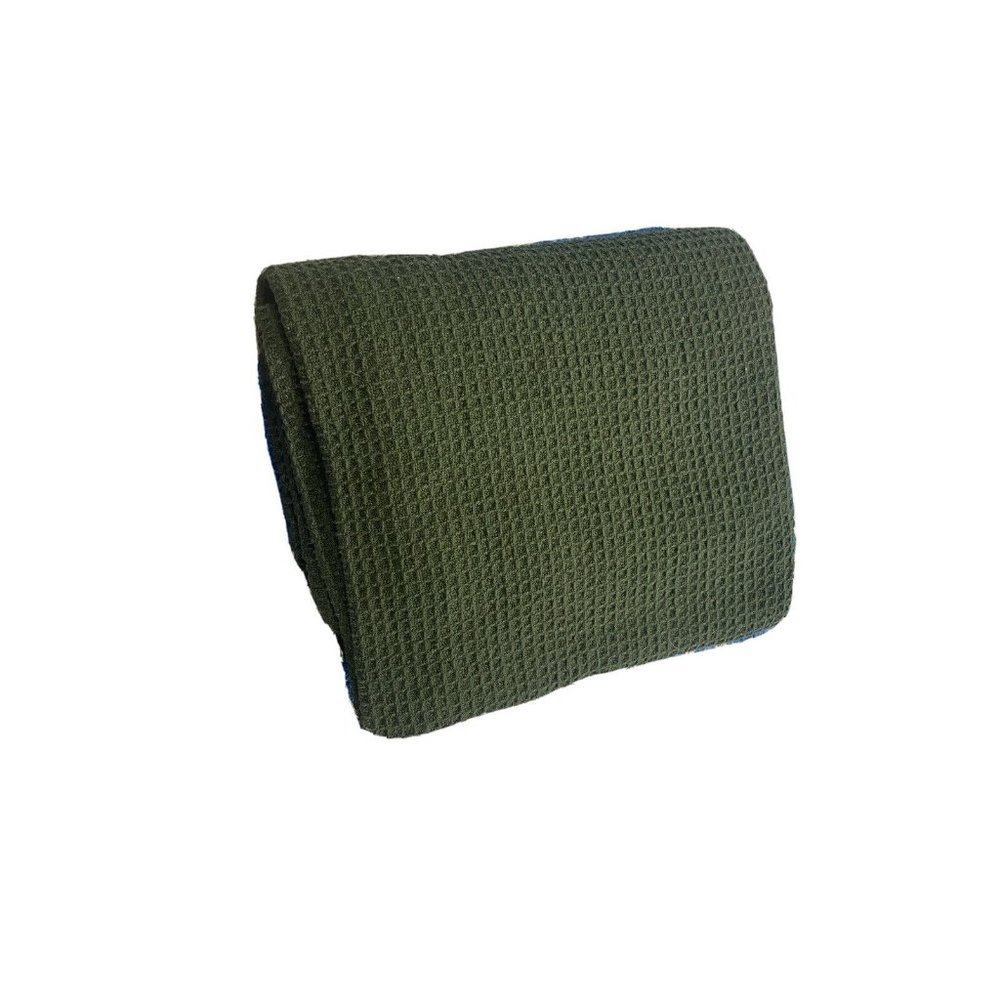 Arhaus Home Luxury Waffle Knit Blanket Throw Cover Quilt Dark Green Cotton 50x60 - Picture 2 of 6